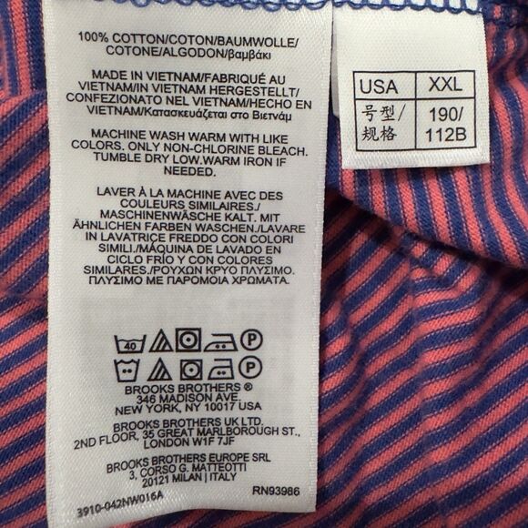 BROOKS BROTHERS Striped Polo Shirt VTG Sz XXL Pink/blue 1818 Embroidered Logo - Picture 8 of 8